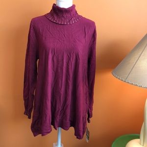 Alfani Embellished Turtlenck Burgundy Sweater Top